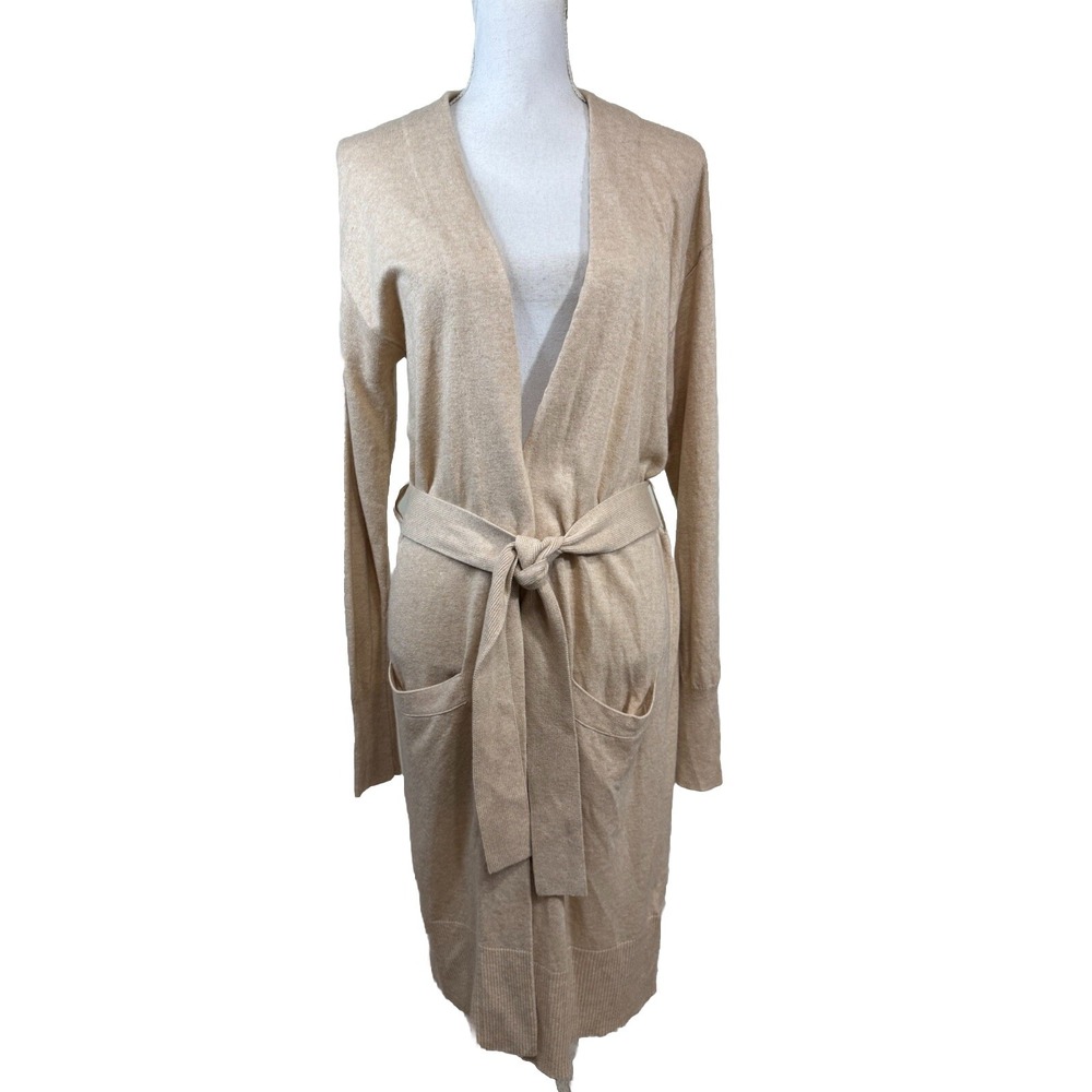 Veronica Beard Size M Long Sleeve Belted Duster Cardigan Beige Wool Alpaca